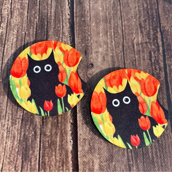 Cat Car Neoprene Coasters Set Of 2 - New - Picture 2 of 4